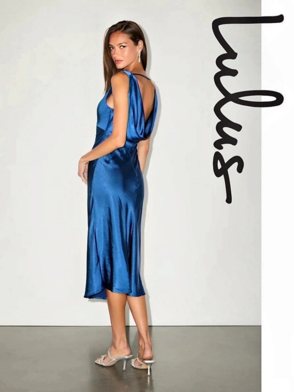Lulus - Incredible Love Navy Satin Cowl Back Midi Slip Dress - XXS - Picture 4 of 7
